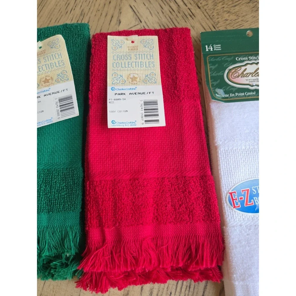 Charles Craft Cross Stitch Tea Towels Finger Tip Lot Of 3 New NOS  Cross Stitch